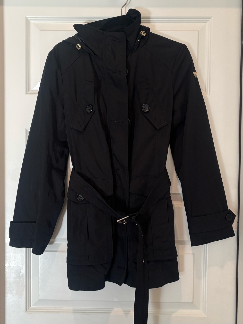 Guess Hooded Trench Coat with Belted Waist
